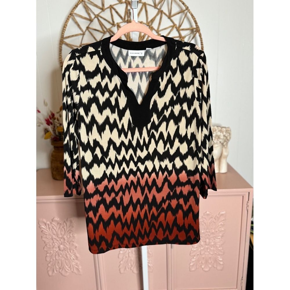 Women's Susan Graver Top, Size M, Black & Orange
